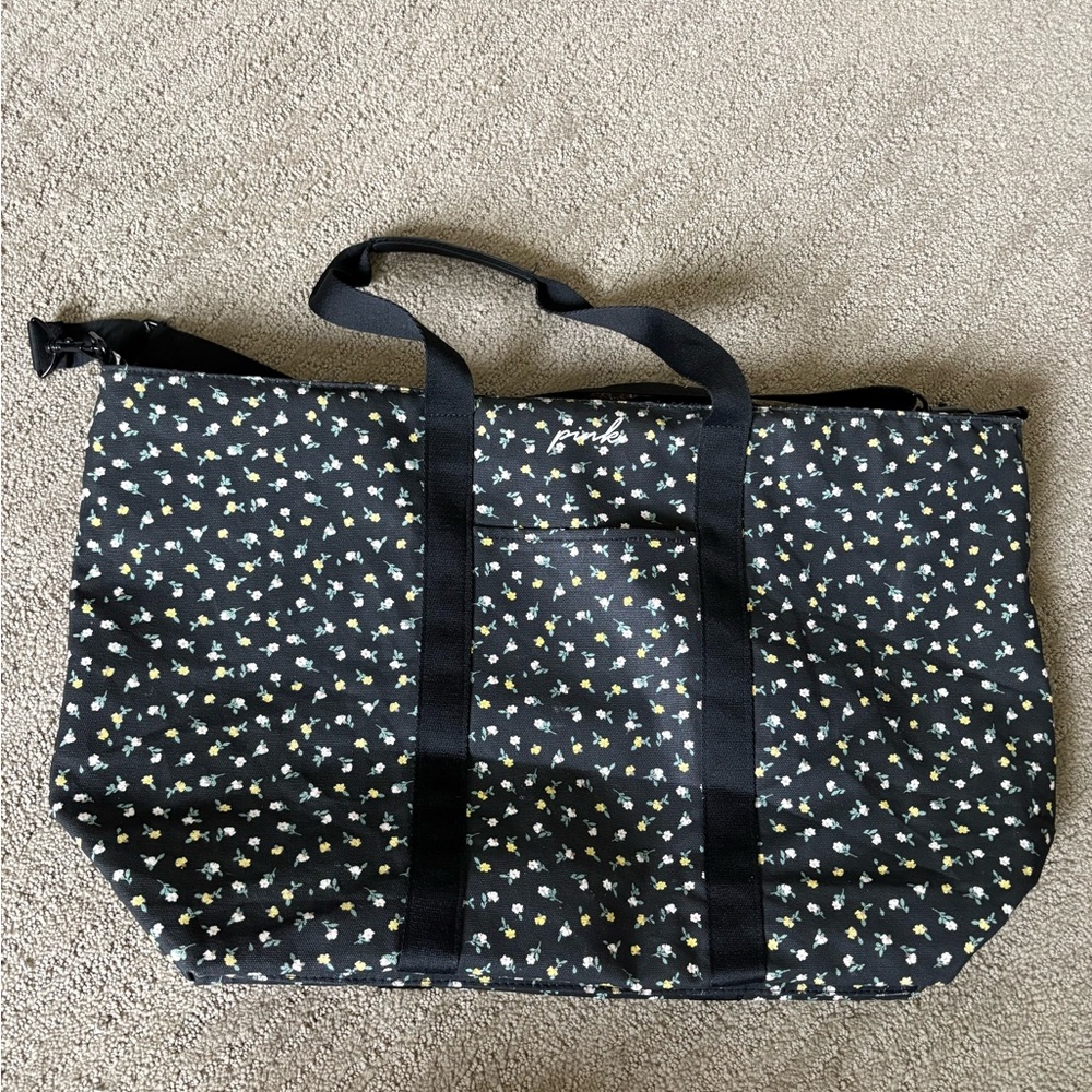 PINK Victoria's Secret Black Tote with Floral Design